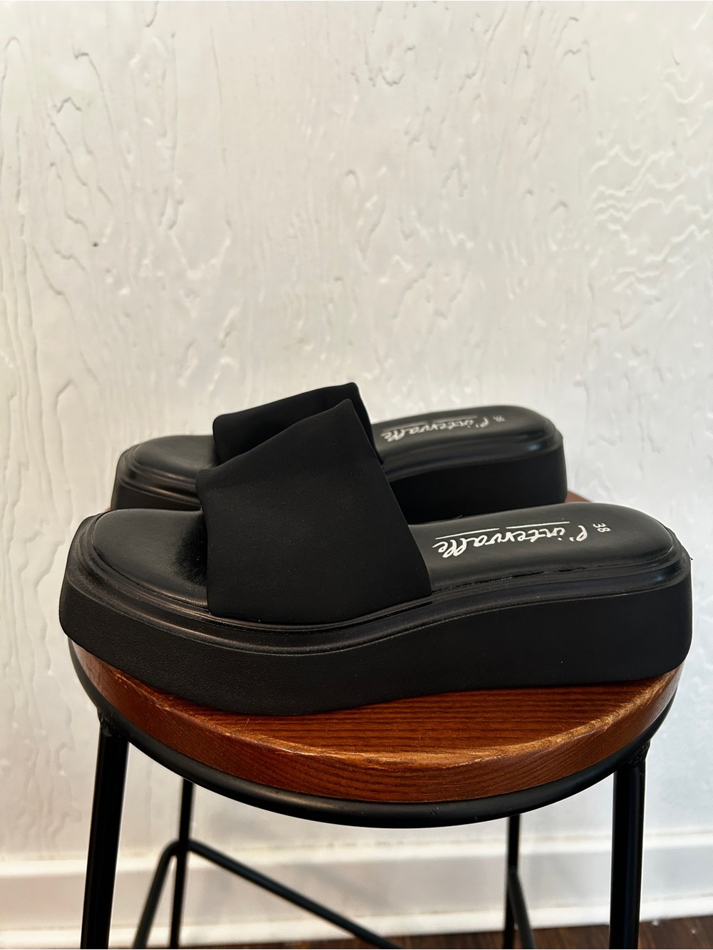 L'INTERVALLE Y2K Style Platform Slide Sandals Black Size 7.5/38 Chunky Summer